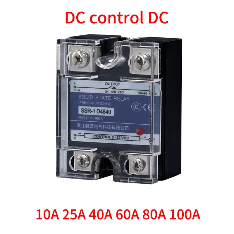 SSR-10DD 25DD 40DD 80A 100A SSR Single Phase DC Control DC 3-32VDC To 220VDC 600V 10A 25A 40A DD Solid State Relay