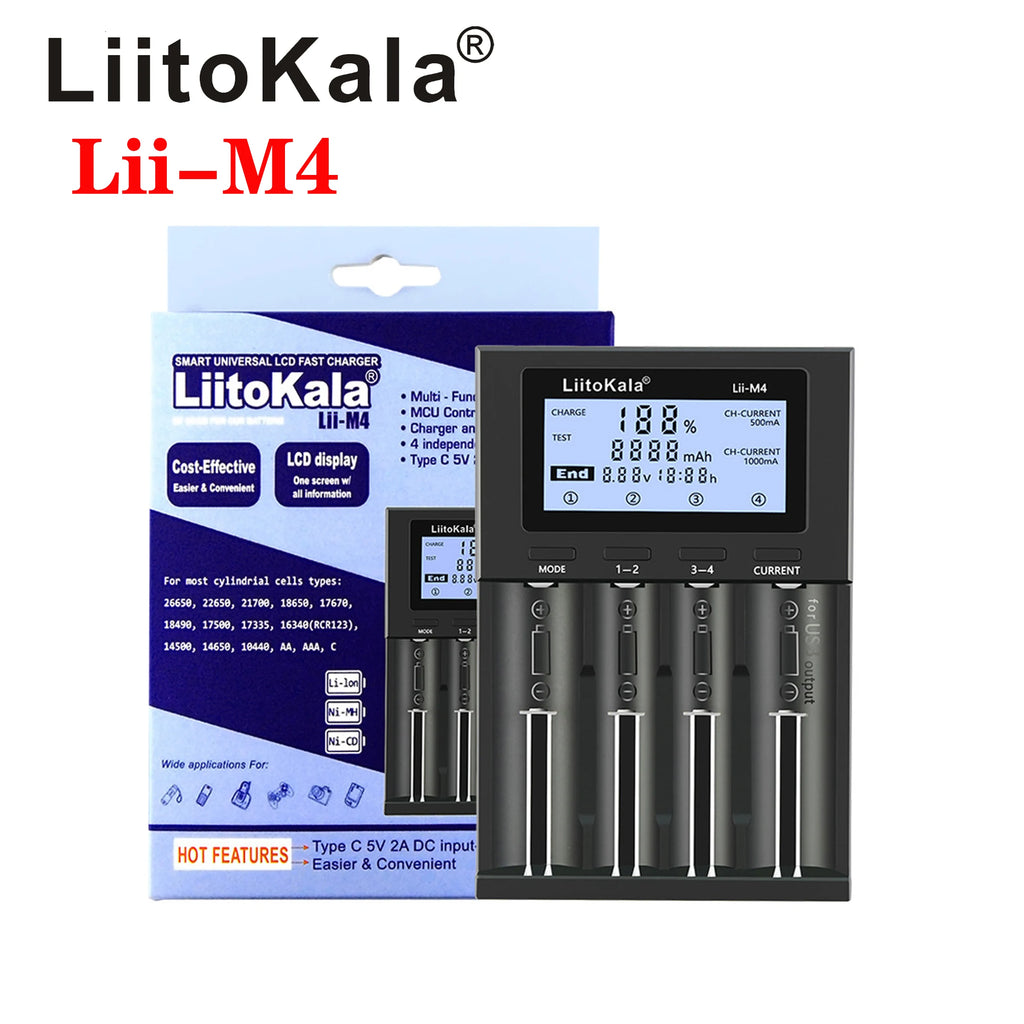 LiitoKala Lii-600 Lii-PD4 Lii-PD2 Lii-500 Lii-S8 LCD Battery Charger  For 21700 18650 18350 26650 22650 14500 NiMH