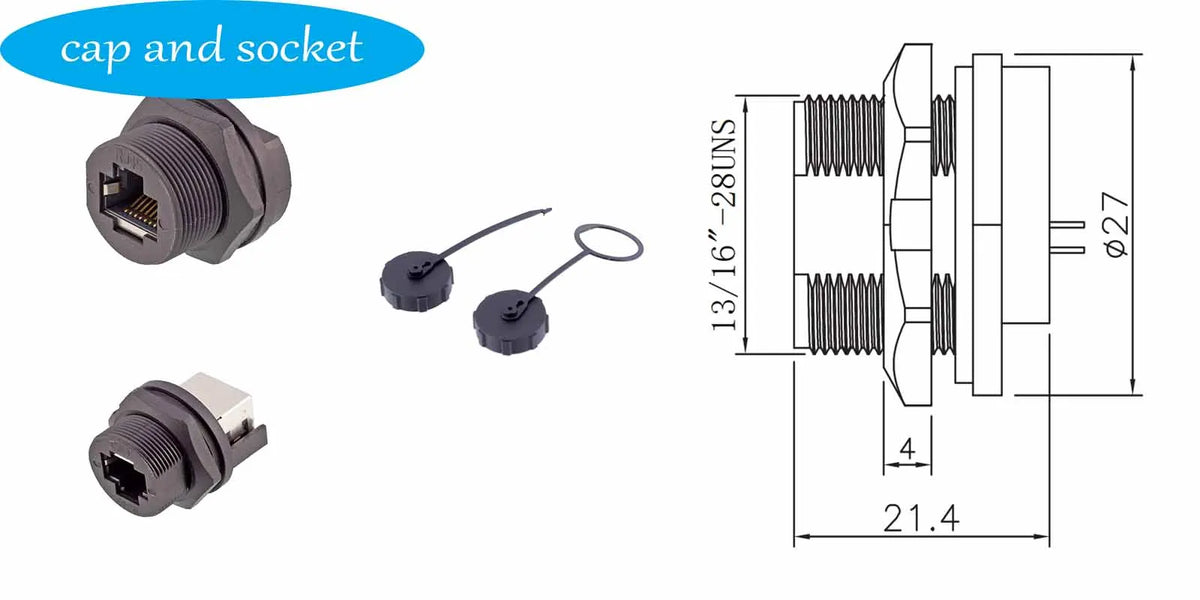 RJ45 CAT5E CAT6A Shield Waterproof RJ45 Ethernet IP67 Connector PCB Panel Mount With Pigtail Cable Outdoor Connector L = 0.3M