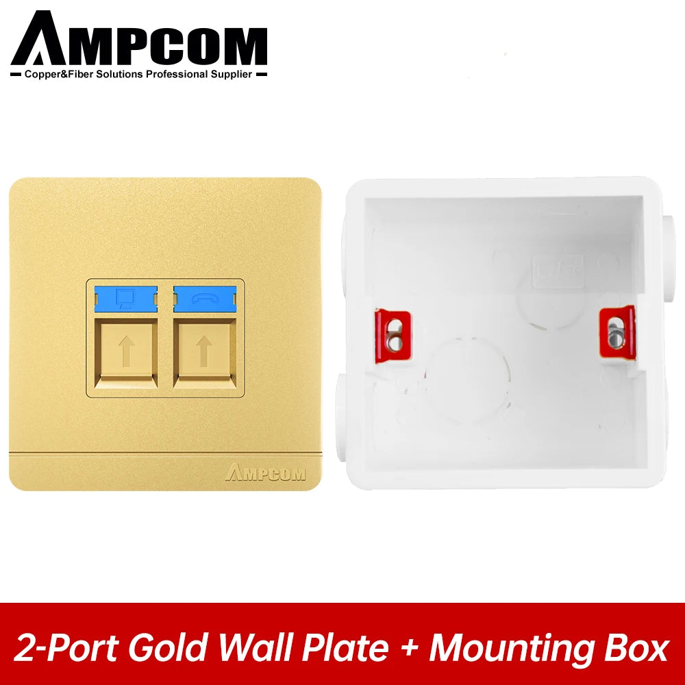 AMPCOM 86-type Wall Faceplate With Mounting Junction Box , Networking Telephone Socket Outlet Mount Panel For RJ45 RJ11 Module