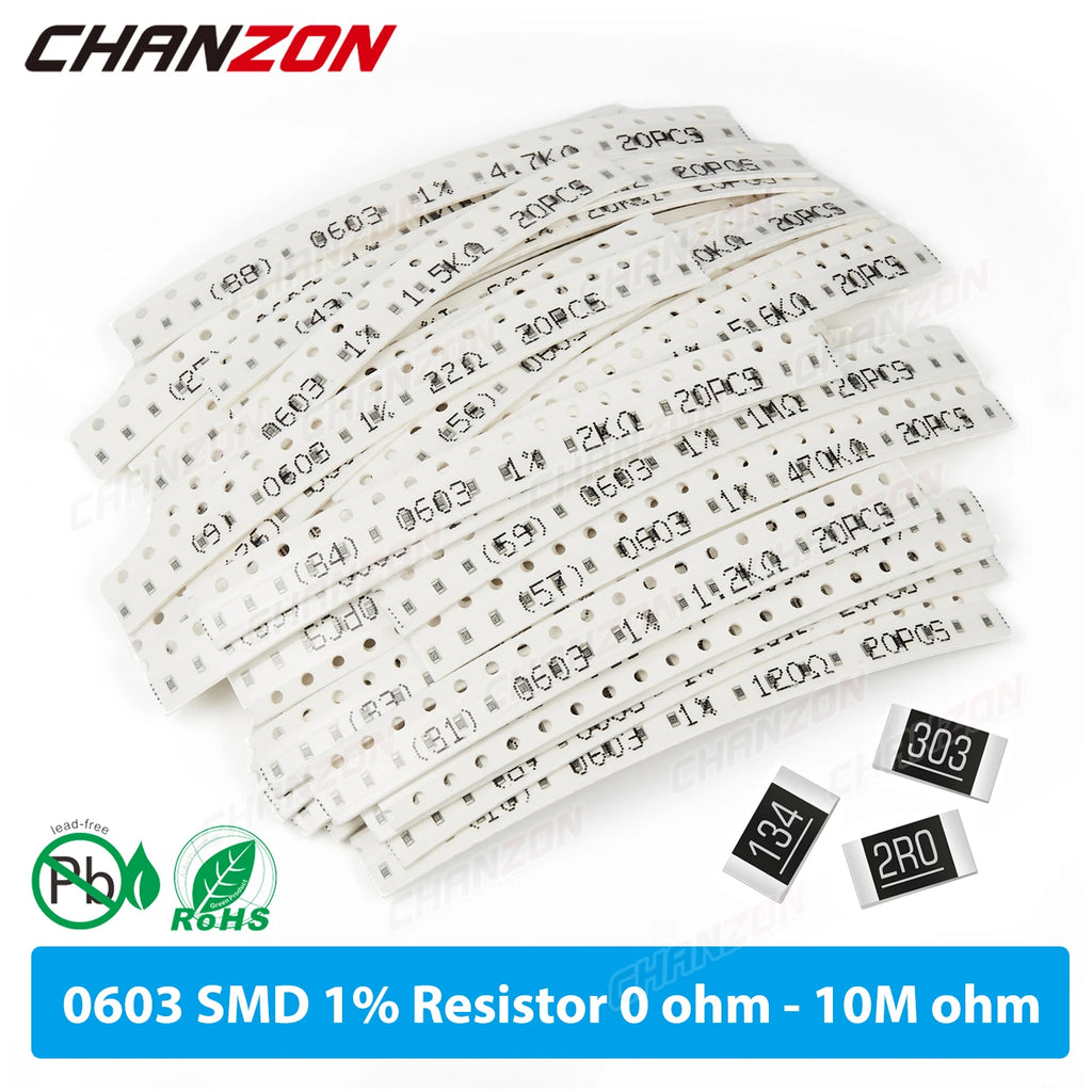0603 1% High Precision SMD Resistor Kit 0ohm 16 100 470 1K 4.7K 3.9K 10K 33K 43K 56K 62K 75K 82K 91K Ohm 1M5 4M7 Assortment Set
