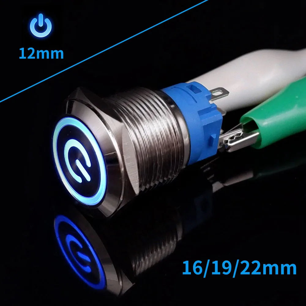 On Off PC Power Metal Waterproof Push Button Switch 12v for Car Ignition Switches Momentary/Latching NC 5V 220V 12 16 19 22 mm