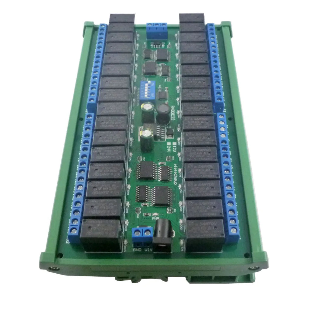 DC 12V 24V 32 Channels Modbus RTU RS485 Bus Relay Module UART Serial Port DIN35 Rail Board for PLC LED Home Automation Door Lock