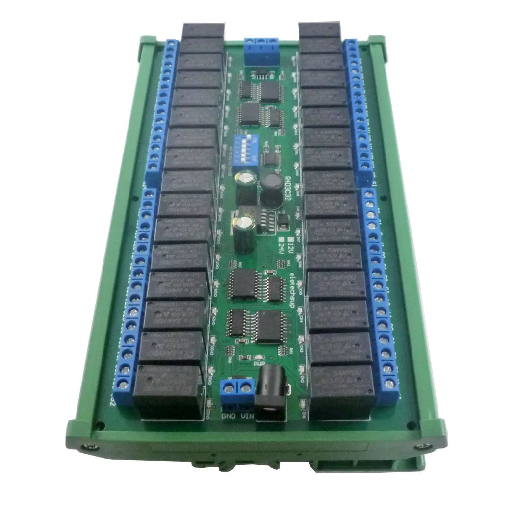 DC 12V 24V 32 Channels Modbus RTU RS485 Bus Relay Module UART Serial Port DIN35 Rail Board for PLC LED Home Automation Door Lock