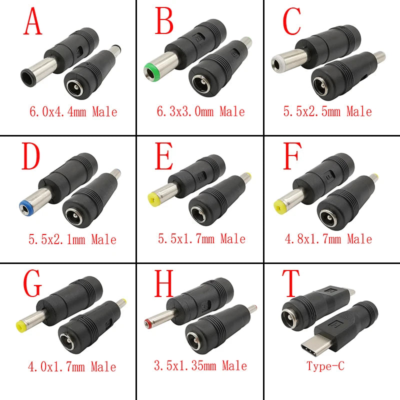 5Pcs DC Connectors 5.5x2.1mm Female to 5.5x2.5 5.5x1.7 6.0x4.4 6.3x3.0 4.8x1.7 4.0x1.7 3.5x1.35mm Male Laptop Power Plug Adapter