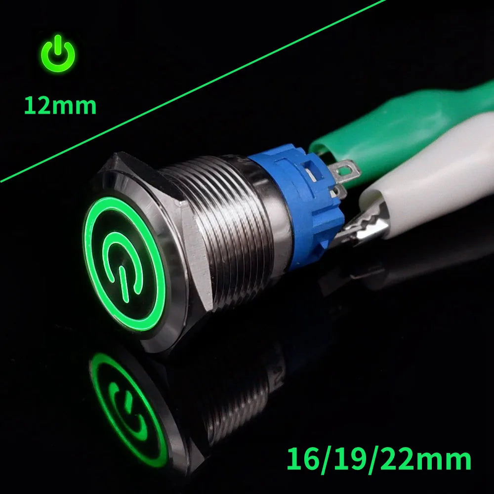 On Off PC Power Metal Waterproof Push Button Switch 12v for Car Ignition Switches Momentary/Latching NC 5V 220V 12 16 19 22 mm