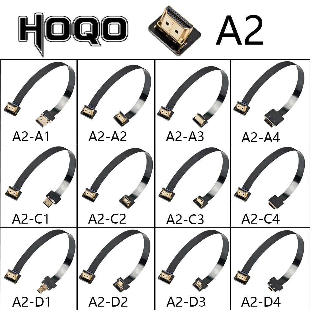 A4 Flexible HDMI-Compatible FFC FPV Ultra Thin Micro HDMI Female A4 Flat Cable Cord to HDMI Mini 90 Degree Micro Male FPC