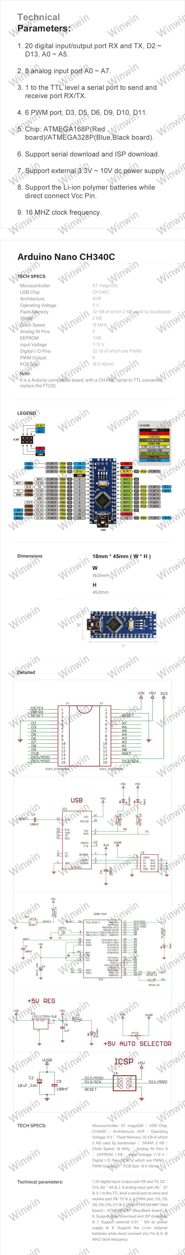 AITEWIN Promotion For arduino Nano 3.0 Atmega328 Controller Compatible Board  Module PCB Development Board without USB V3.0