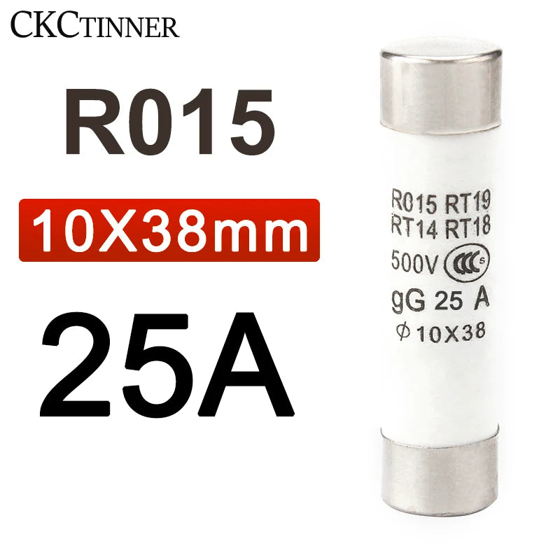 10Pcs 10*38 Fast blow Ceramic Fuse 10x38mm Fuse 500V  1A 2A 3A 4A 5A 6A 8A 10A 16A 20A 25A 32A  RO15 RT19 RT14 RT18