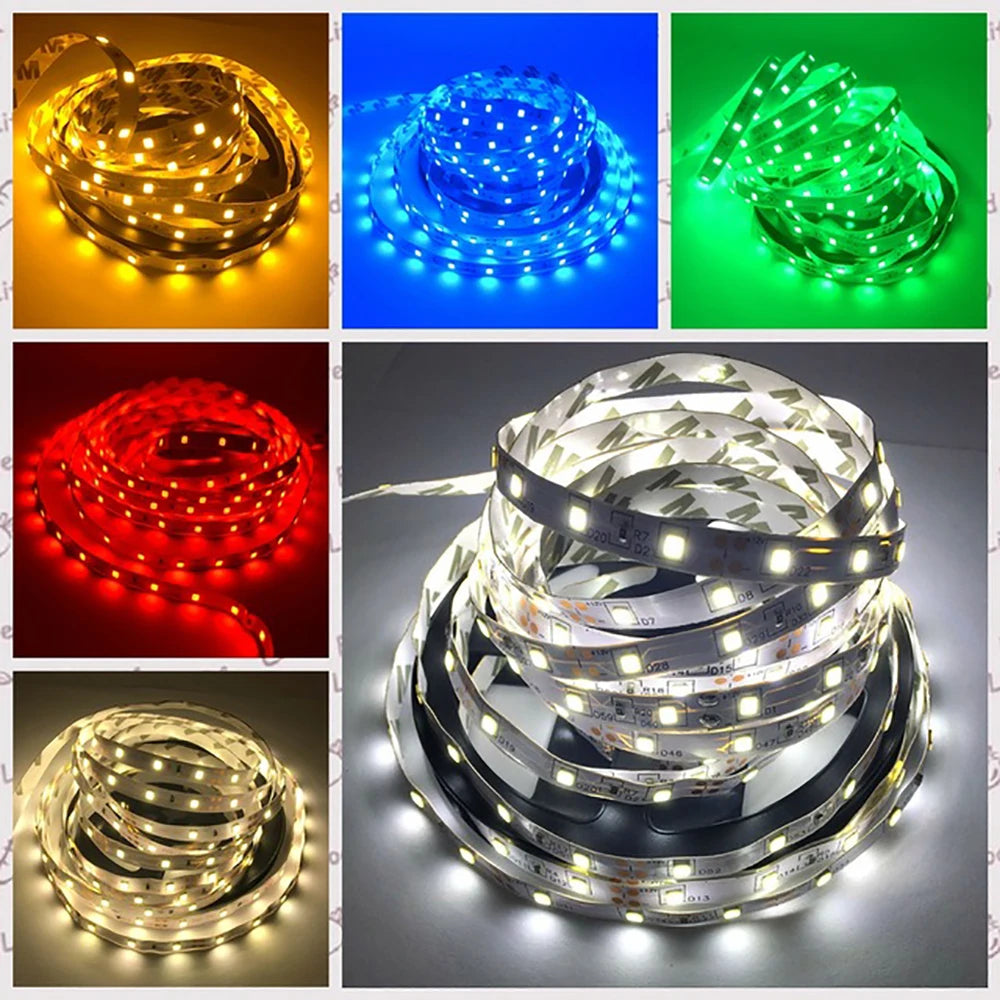 LED Strip Light 12V 5M 300 Leds SMD 3528 Diode Tape RGB & Single Colors High Quality LED Ribbon Flexible Home Decoration Lights