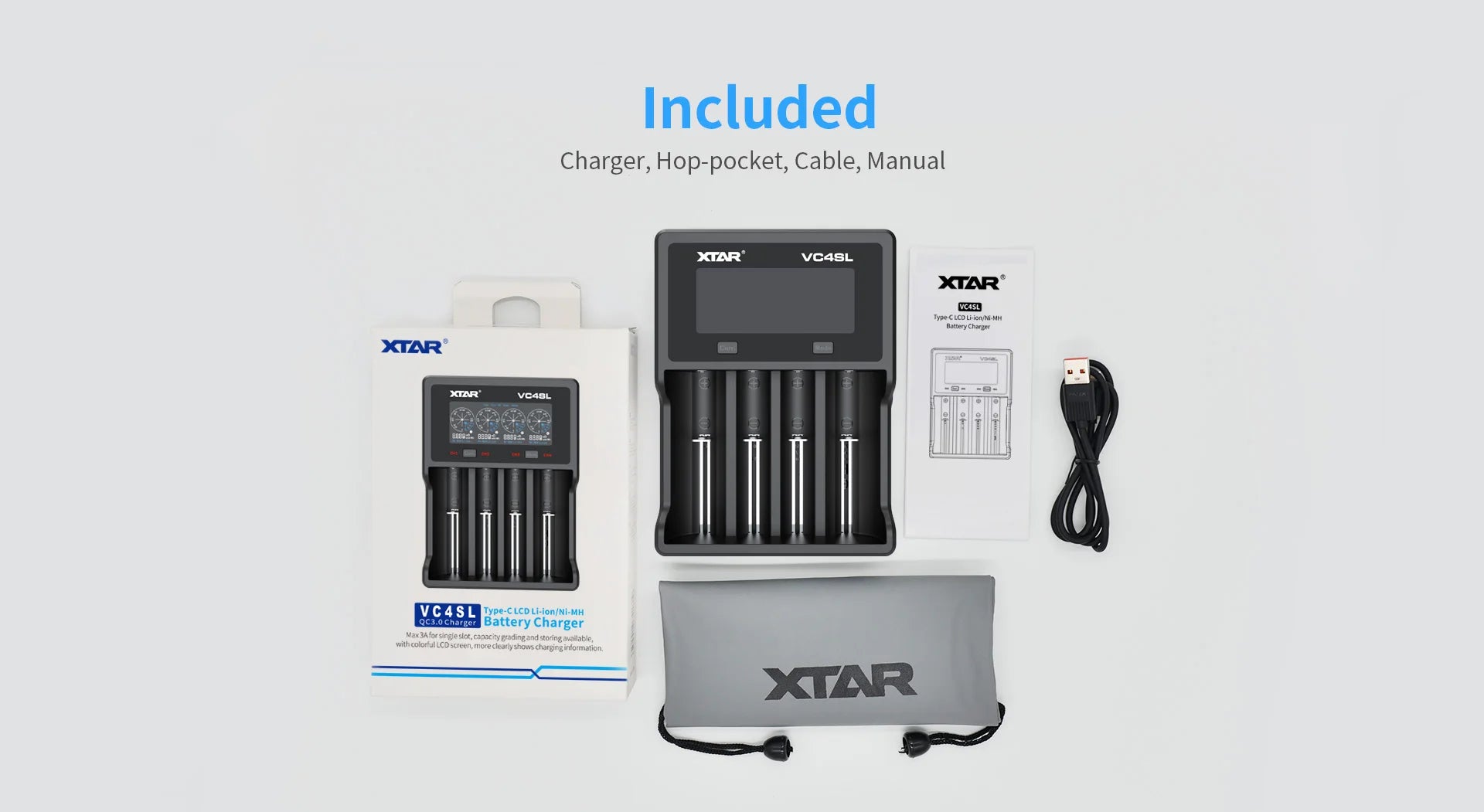 XTAR VC4SL 18650 Battery Charger USB C QC3.0 Fast Charge 1.2V Ni-MH AAA AA Batteries Rechargeable Li ion 21700 Battery Charger