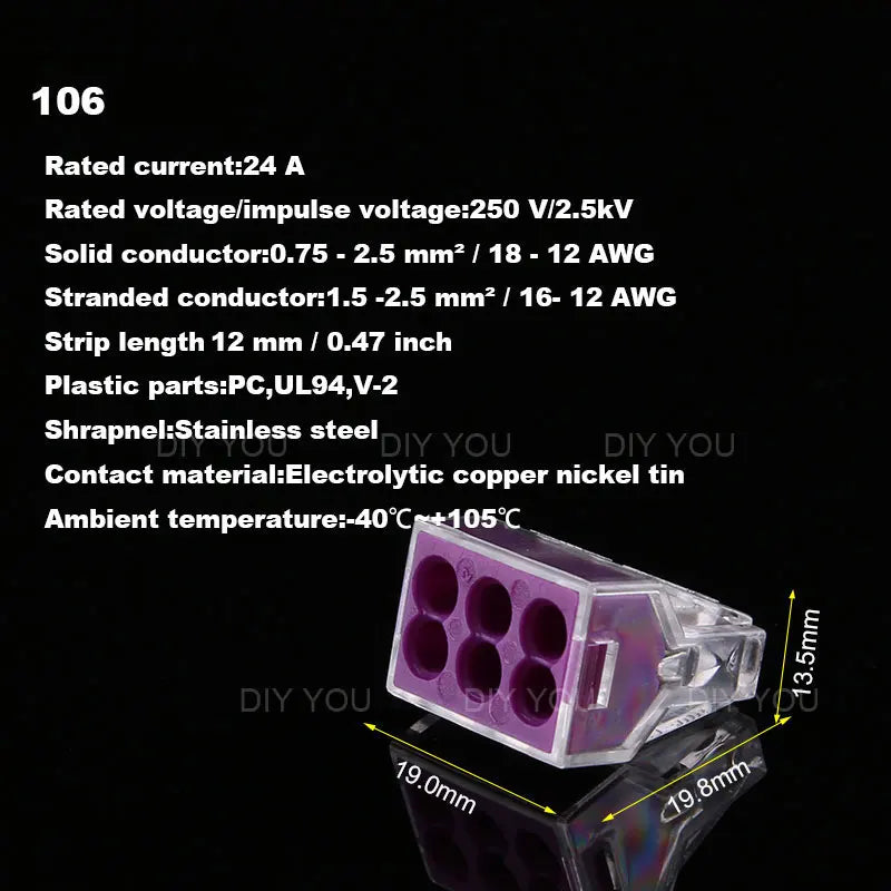 25/50/100PC DIY YOU 102/103D/104D/104/106/108 Universal Compact Wire Wiring Connector Conductor Terminal Block With Lever