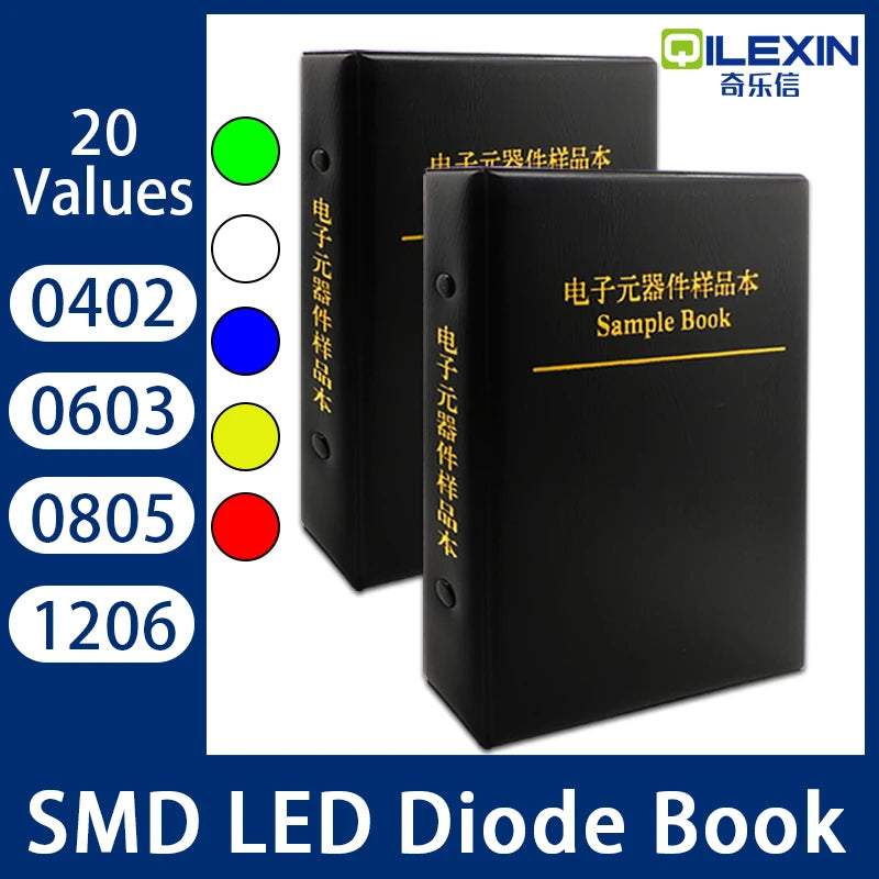 SMD LED Diode Sample Book 0402 0603 0805 1206 Red/Yellow/Blue/Green/White High-brightness Light-emitting Lamp Bead 20Values