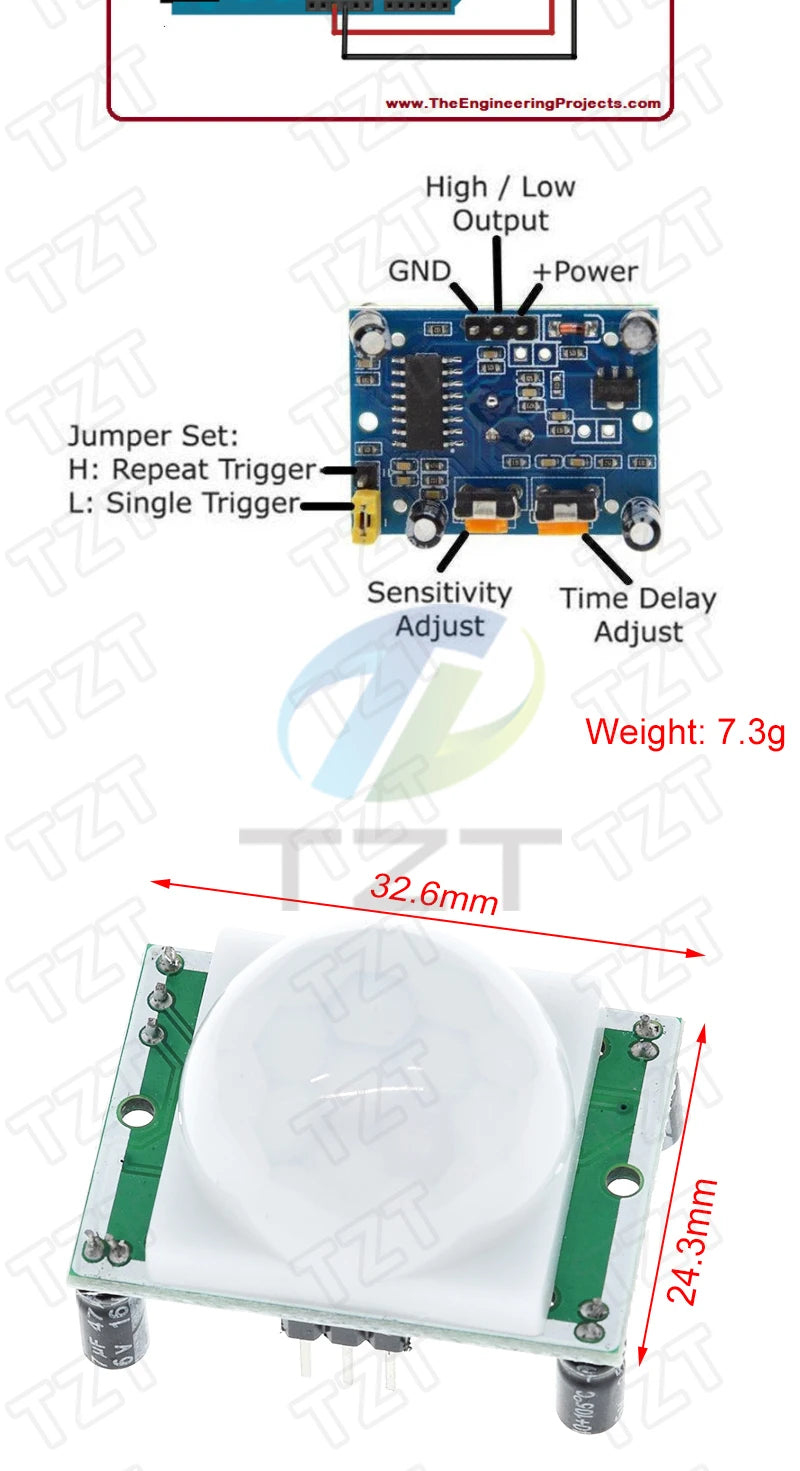TZT 1/3pcs HC-SR501 Adjust IR Pyroelectric Infrared PIR Motion Sensor Detector Module for arduino for raspberry pi kits