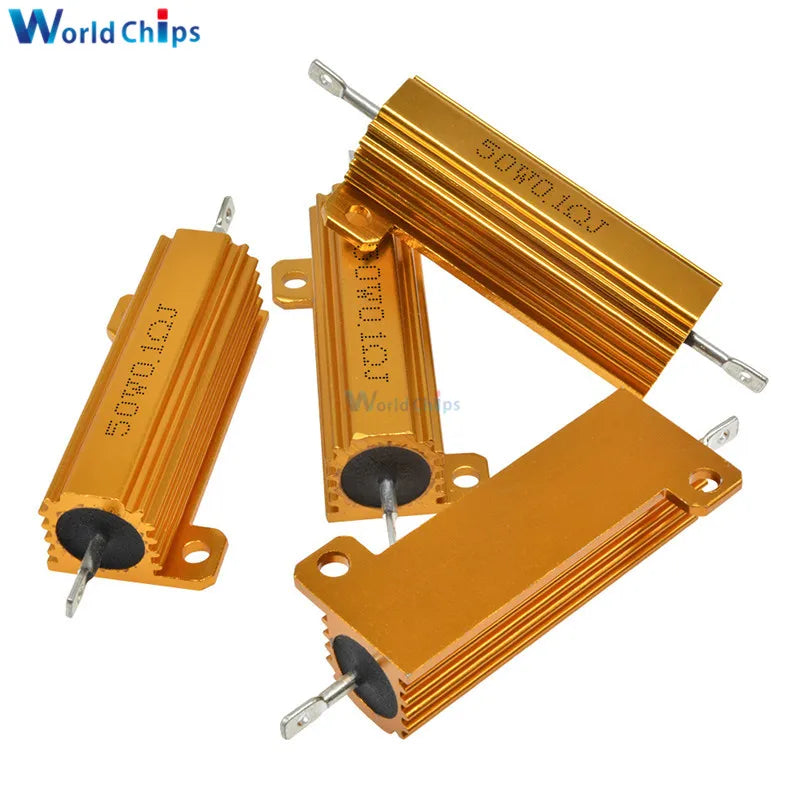 50W 100W 0.5R 1R 2R 4R 6R 8R 10R 20R Aluminum Power Metal Shell Case Wirewound Resistor 0.01 ~ 100K 0.5 1 2 4 6 8 10 20 100 ohm