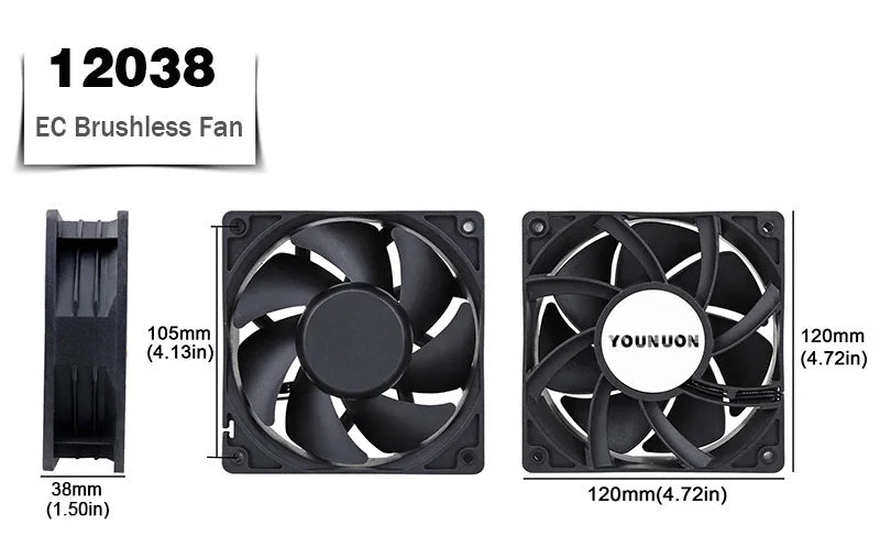 YOUNUON 60mm 80mm 90mm 120mm EC Brushless Fan AC 110V 115V 120V 220V 240V Axial Fan with Srews/Grill 6025 8025 9225 12025 12038