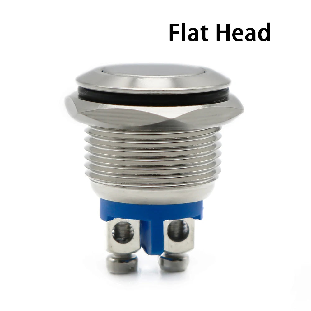 19mm 1NO Momentary High Flat Head Waterproof Reset Metal Push Button Switch Screw Terminal Car Engine Doorbell PC Power Switch