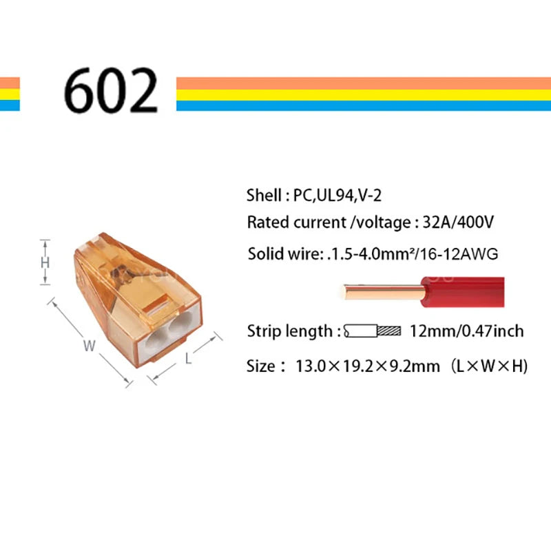 25/50/100pcs 602 604 606 608 Compact Wire Connector Push in Terminal Block Connector 2/4/6/8 Pin Lever 1.5-4 AWG 16-12