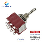 100PCS Toggle Switch SPDT DPDT Rocker Switch MTS 5A 6A 125V Self-Reset Switch 3A 250 AC 3 6PIN ON-ON ON-OFF-ON Starting Switch