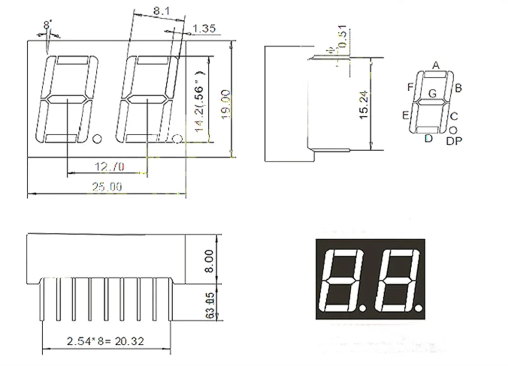 0.56inch LED display 7 Segment 1 Bit/2 Bit/3 Bit/4 Bit Digit Tube Red Common Cathode / Anode Digital 0.56 inch led 7segment