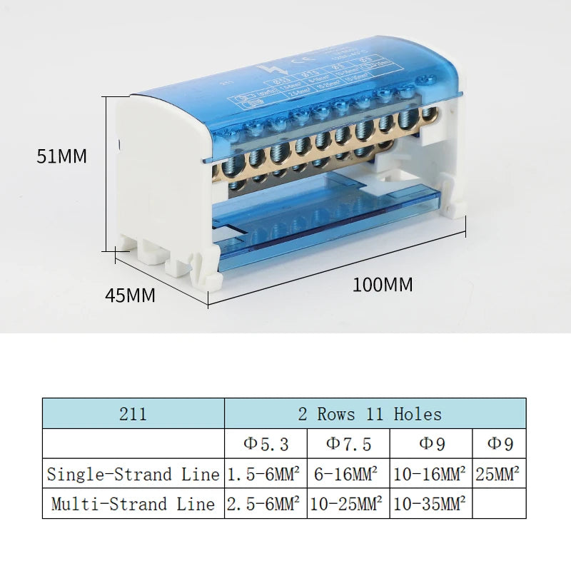 207 211 407 Din Rail Terminal Blocks Screw Modular Power Distribution Box Block Box Zero Wire Terminal Copper Junction Box