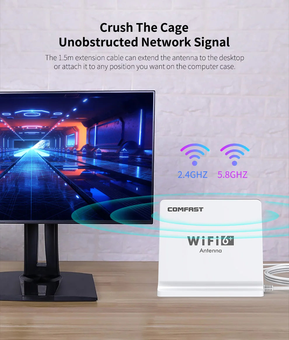 Comfast Wifi 6 High Gain Antenna Dual-band Signal SMA Connector With Extension Base for 802.11AX Router & Network Card 1.5Meter