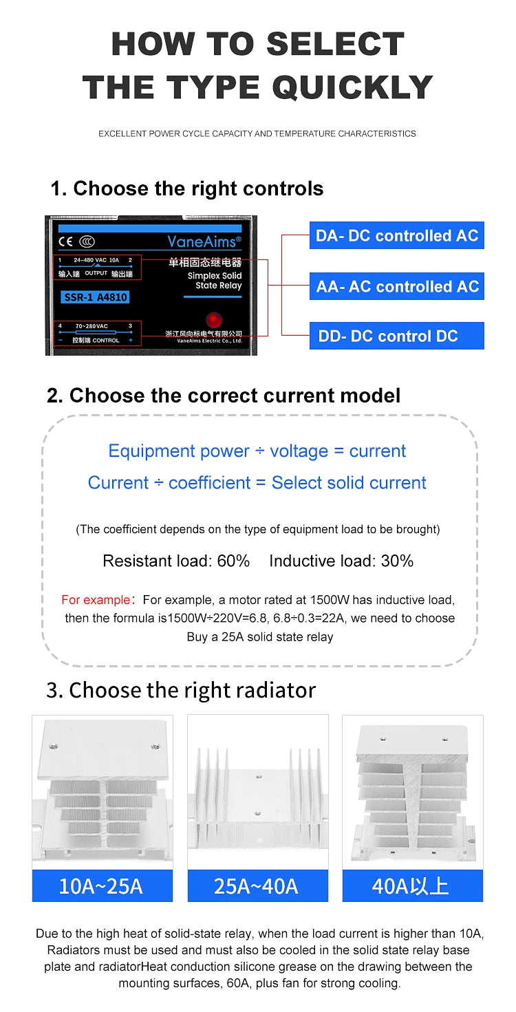 Solid State Relay Single Phase SSR 220V 25A 40A Output SSR-25DA SSR-40DA SSR-40AA SSR-40DD Relay Module for Temperature Control