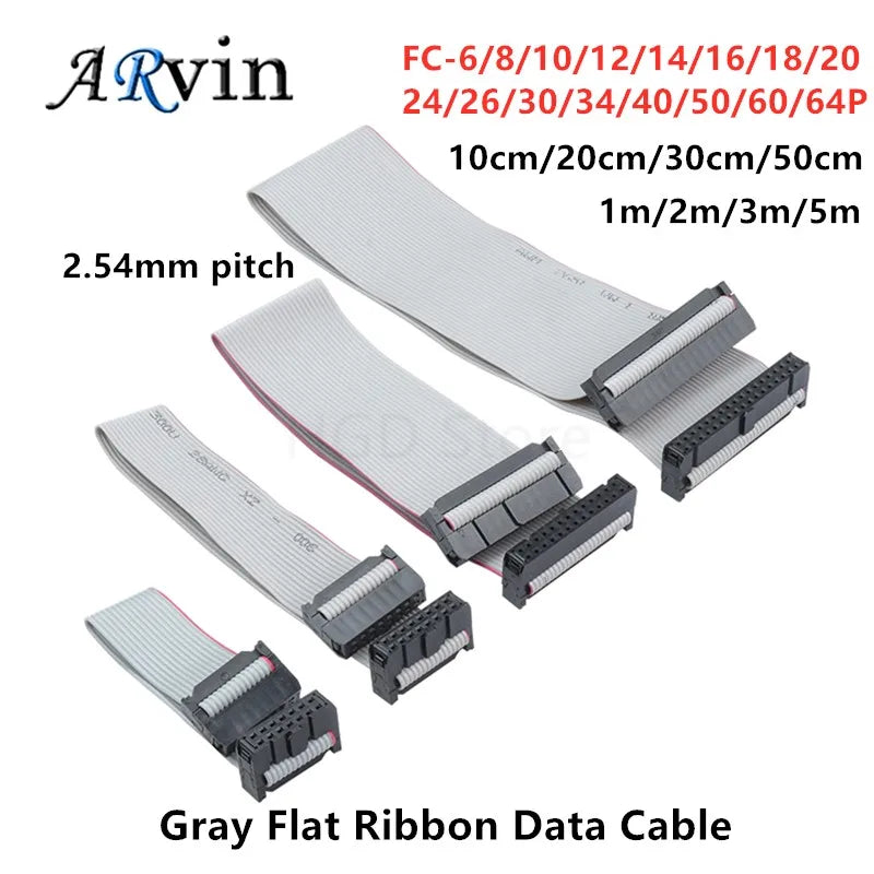 2.54mm Pitch FC-6/8/10/14/16/20/24/40/50/64 PIN JTAG ISP DOWNLOAD CABLE Gray Flat Ribbon Data Cable FOR DC3 IDC BOX HEADER