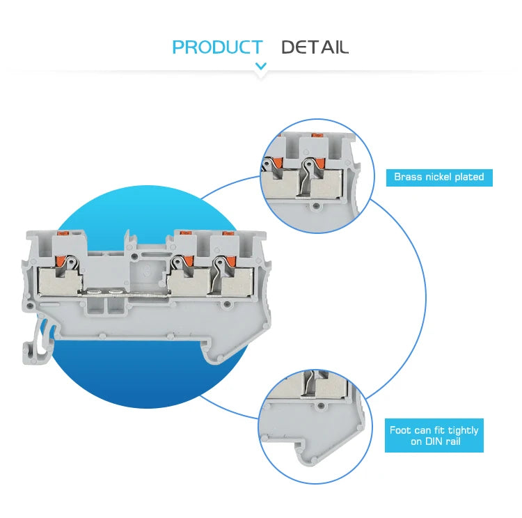 10Pcs PT1.5-TW PT 1.5-TW Push-In Twin 3-Conductor Feed-Through Strip Wire Electrical Connector Din Rail Terminal Block PT 1.5TW
