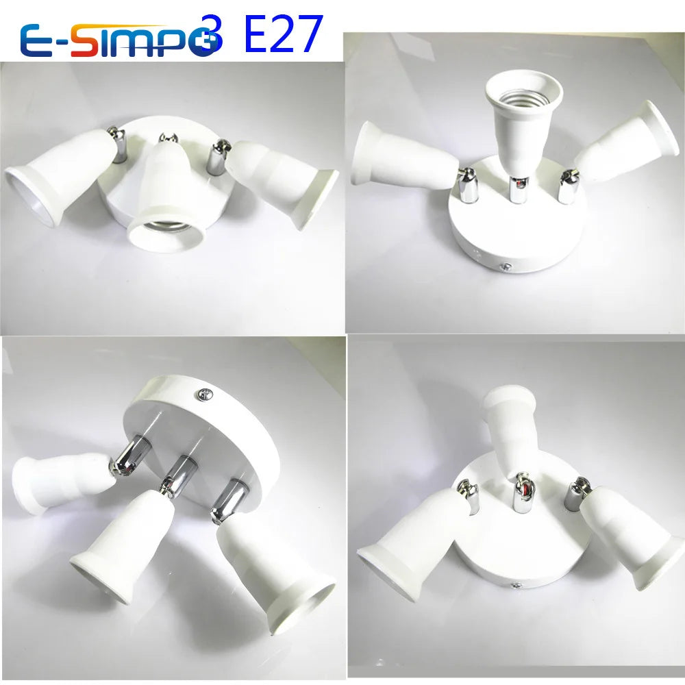 3/5/9 Heads 360D Adjustable Screw Ceiling Mount E26 E27 LED Lamp Base Light Bulb Socket Holder Adapter Converter Splitter