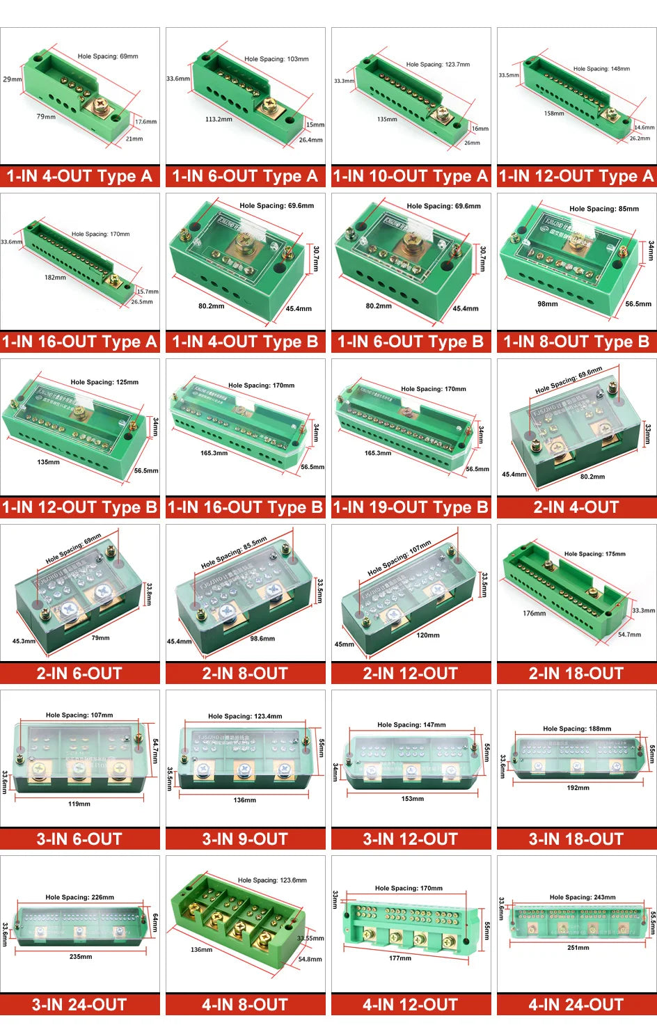 FJ6/JHD Junction Box Unipolar Splitter 1-IN Multiple-OUT Metering Wire Connector Single-Phase Terminal Block Distribution Box