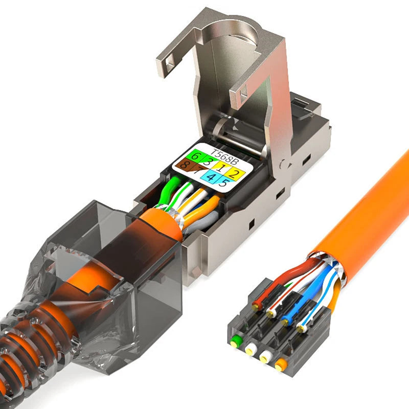 OULLX CAT7 RJ45 Connector 50U No Crimping Tools Required Network Cable Cat6A Cat5e Reuse Module Shielded FTP 8P8C Crimp