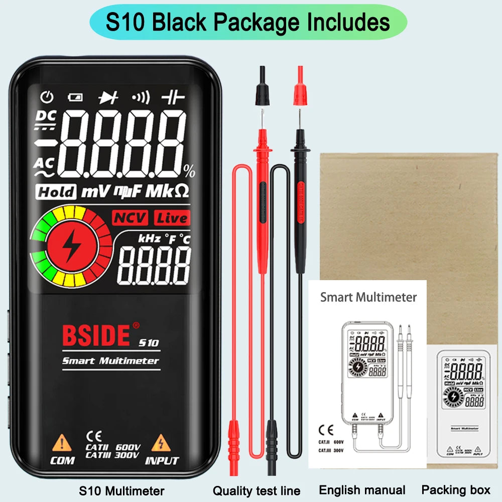 BSIDE Profesional Digital Multimeter Smart 9999 EMF Multitester DC AC Voltage Capacitor Ohm Diode Live Electric Tester USB charg