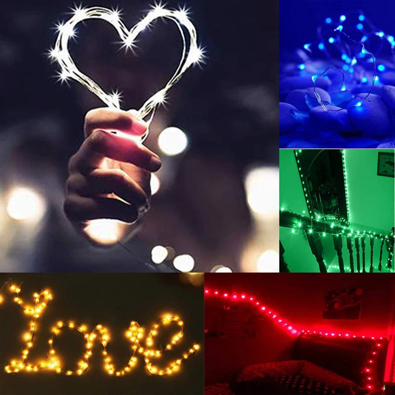 1M 2M 3M 5M Copper Wire LED String Lights Battery Operated Holiday Lighting Fairy Garland For Christmas Tree Wedding Party Decor