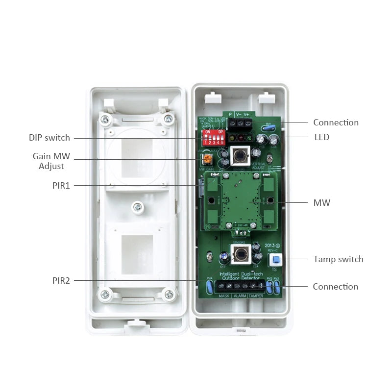 Wired 2PIR+Microwave Outdoor Anti-mask Anti-EMI PIR Motion Sensor for Wired Alarm Systems, Pet Friend/Curtain/Wide Angle