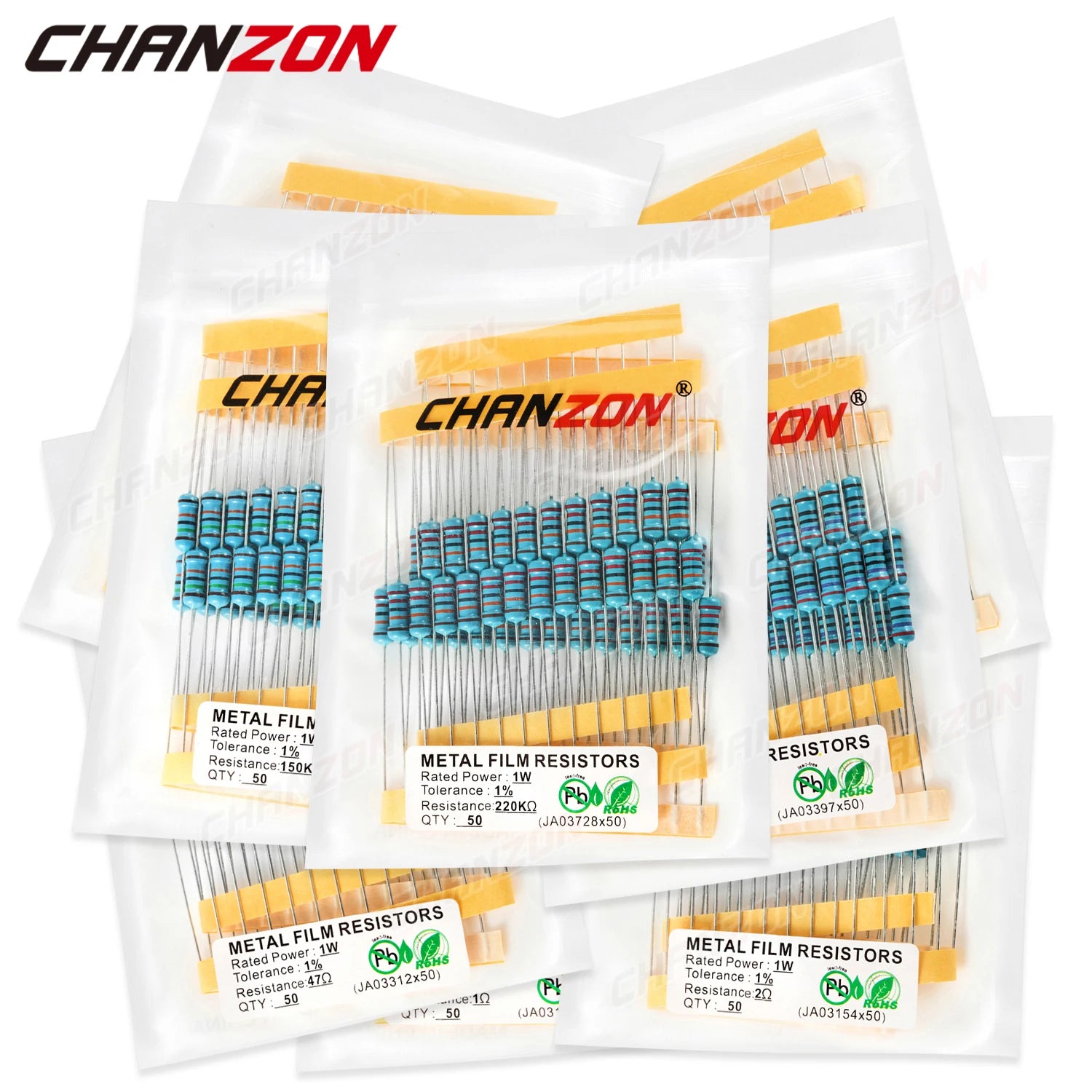50Pcs 36 Values 1W 1% 0.1ohm - 1M ohm Metal Film Resistors 1Watt High Precision MF Fixed 470 1K 2.2K 4.7K 10K 100K 220K 4R7 2K2