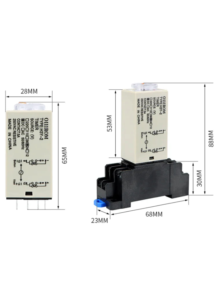 Power-on Delay Rotary Knob DPDT 5S/10S/30S/60S/3M/5M/10M/30M Timer Timing Time Relay AC 110V 220V 380V H3Y-2 With Base Socket