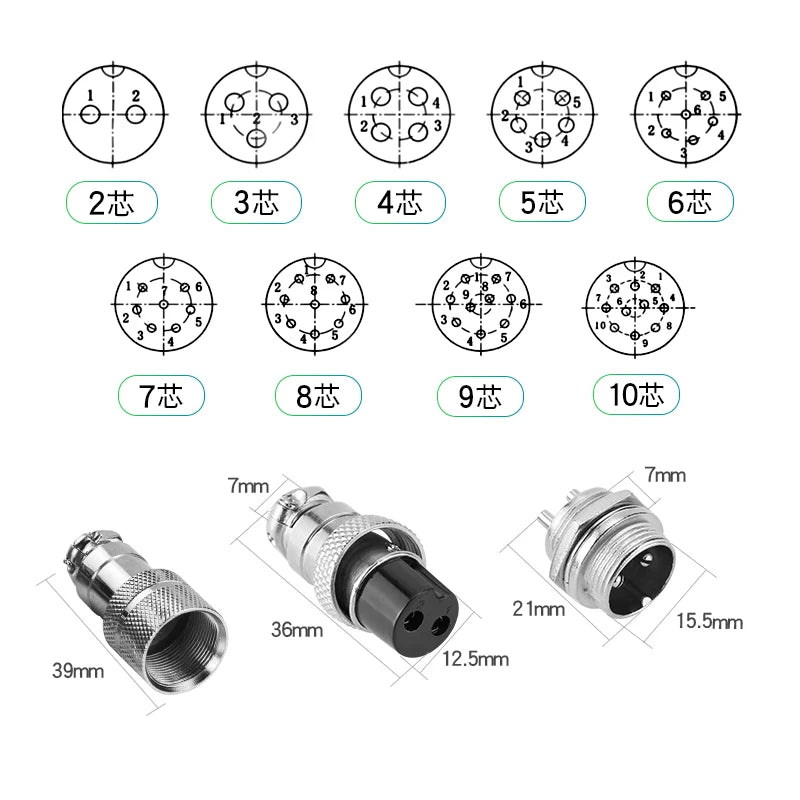 1set GX16 Butting Docking Male & Female 16mm Circular Aviation Socket Plug 2/3/4/5/6/7/8 Pin Wire Panel Connectors