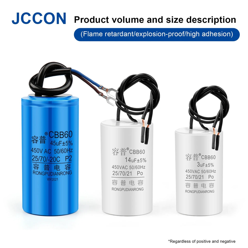 1Pcs CBB60 Motor Run Capacitor 450V AC Starting Capacitors 345681012141516182025303540457080100UF For Washing Machine