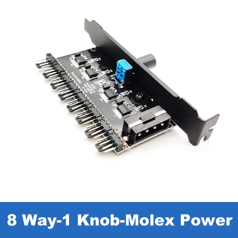 PCI Fan Speed Controller,12V Molex 4pin or SATA Powered 6 8 Fan Hub,PWM 4 pin CPU Radiator 3pin Case Cooler Temperature Control