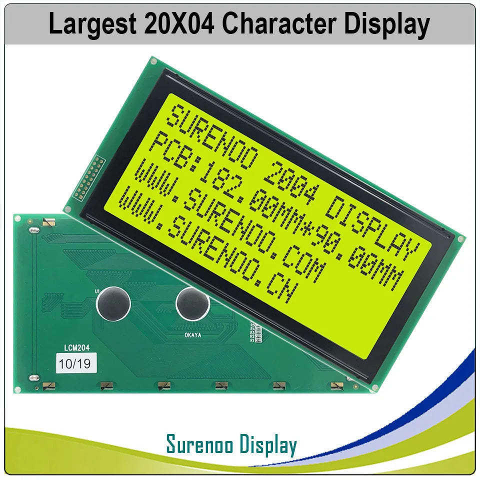 Largest 204 20X4 2004 Character LCD Module Display Screen Panel LCM Yellow Green with LED Backlight