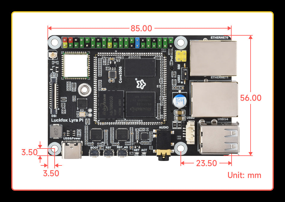 Luckfox Lyra Pi Linux Micro Development Board Core3506 Core Board Integrates Triple-core ARM Cortex-A7 ARM Cortex-M0 Processors
