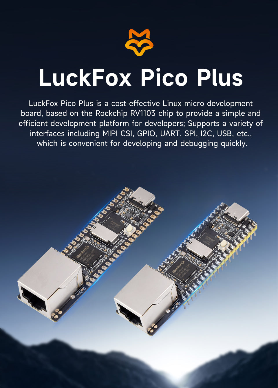LuckFox Pico Plus RV1103 Linux Micro Development Board,Integrates ARM Cortex-A7/RISC-V MCU/NPU/ISP Processors,With Ethernet Port