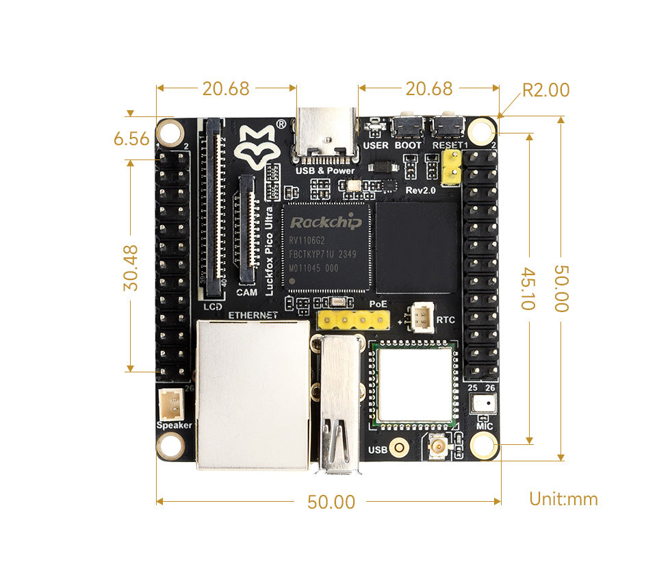 Luckfox Pico Ultra RV1106 Linux Micro Development Board, Integrates ARM Cortex-A7/RISC-V MCU/NPU/ISP Processors