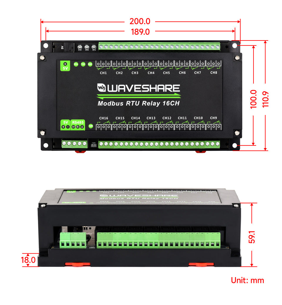 Waveshare Modbus RTU Relay 16CH,RS485 Interface, With Multiple Isolation Protection Circuits