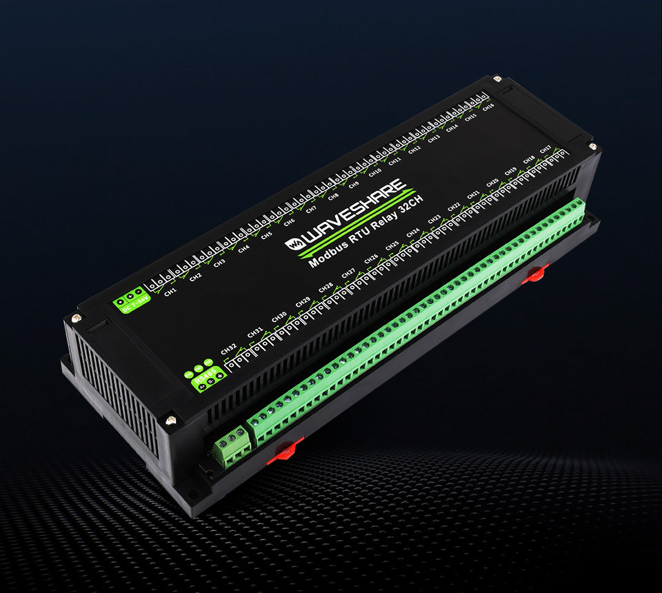 Modbus RTU 32-Ch Relay Module, RS485 Interface, With Multiple Isolation Protection Circuits, Industrial-Grade, Rail-Mount Case