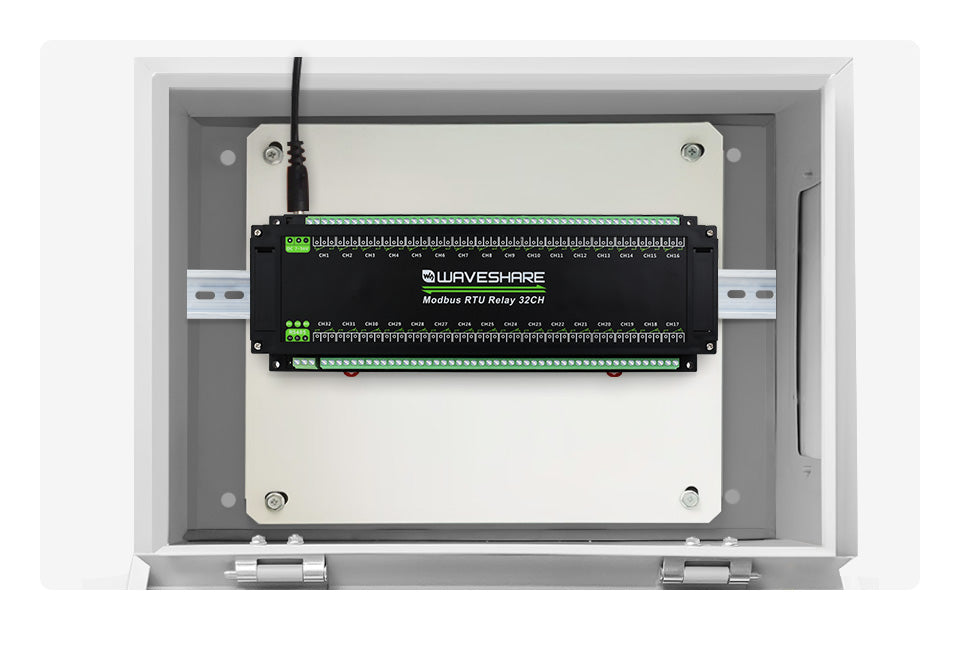 Modbus RTU 32-Ch Relay Module, RS485 Interface, With Multiple Isolation Protection Circuits, Industrial-Grade, Rail-Mount Case