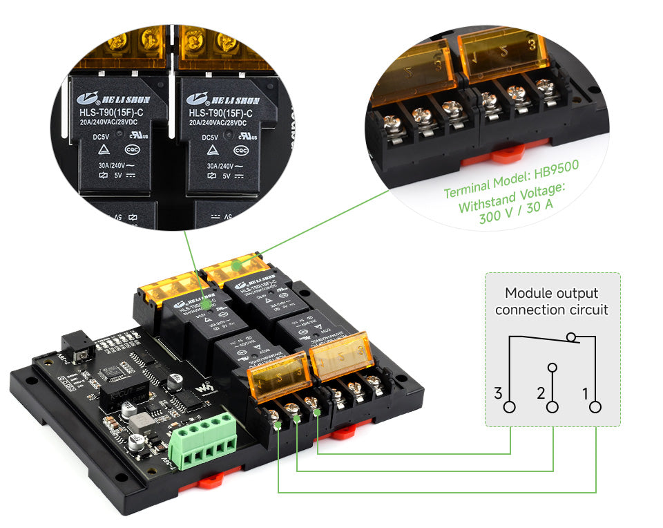 Waveshare Modbus RTU Relay 4CH,Industrial Modbus RTU 4-ch Relay Module with RS485 Interface,30A High Current,Onboard LED Indicat