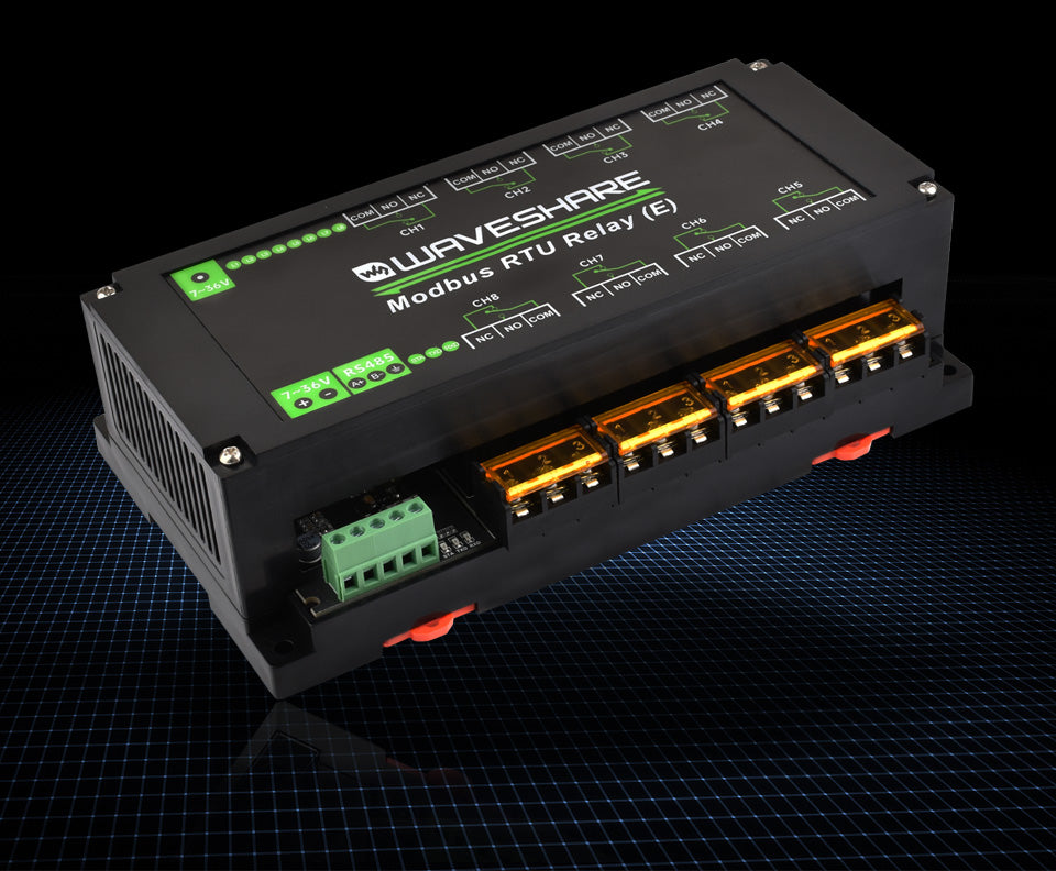 Waveshare Modbus RTU Relay (E),Industrial Modbus RTU 8-ch Relay Module (E) with RS485 Interface,30A High Current,Multi Isolation