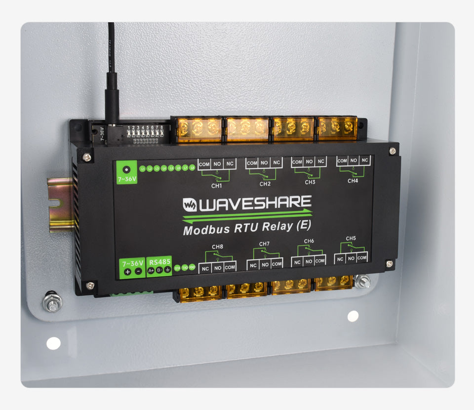 Waveshare Modbus RTU Relay (E),Industrial Modbus RTU 8-ch Relay Module (E) with RS485 Interface,30A High Current,Multi Isolation
